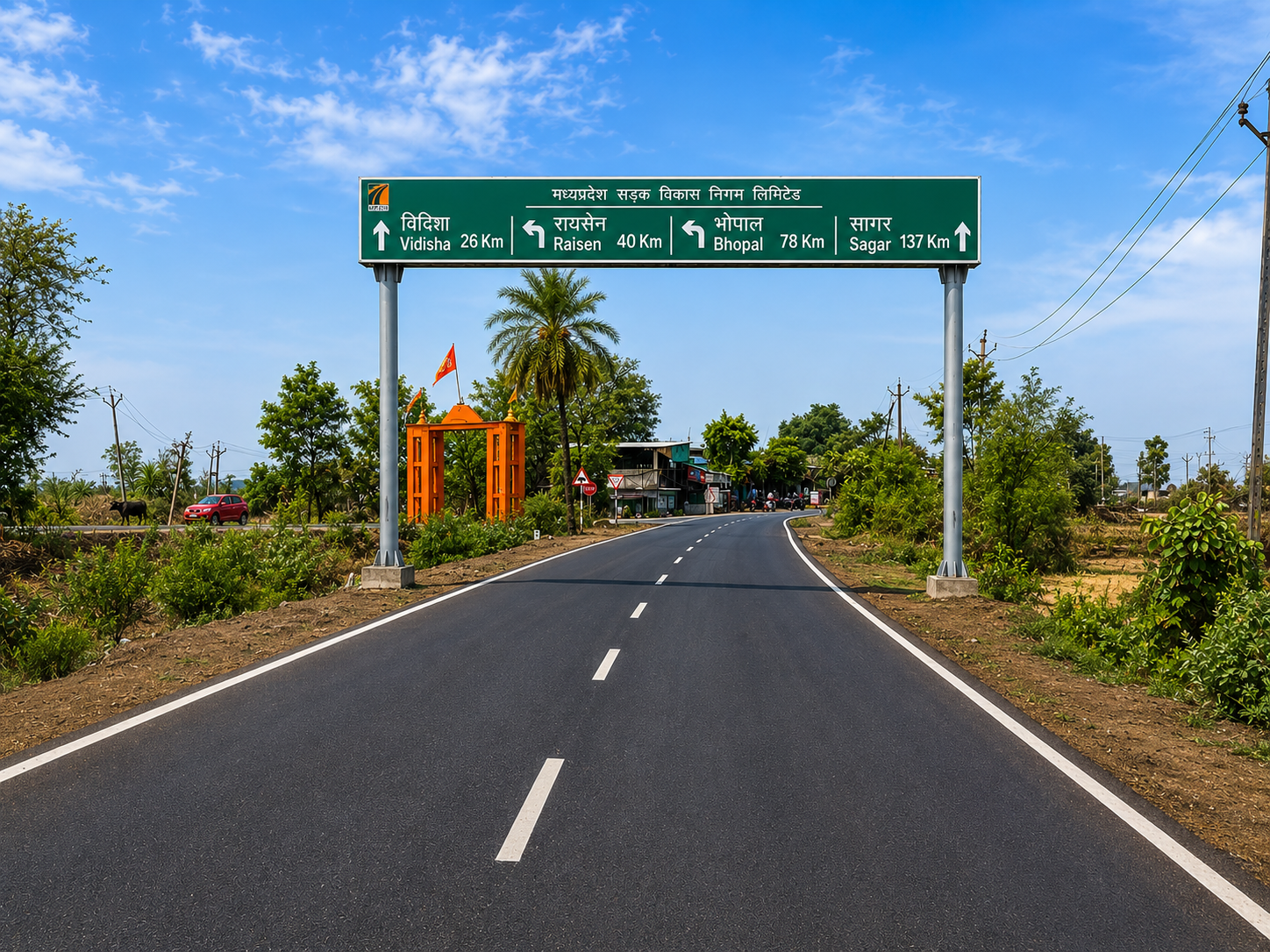 Highway construction in progress through Madhya Pradesh countryside